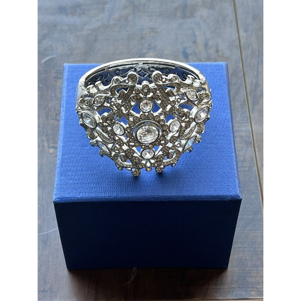 Swarovski Crystal Cuff Bracelet Large Silver Sparkly Statement Vintage Style